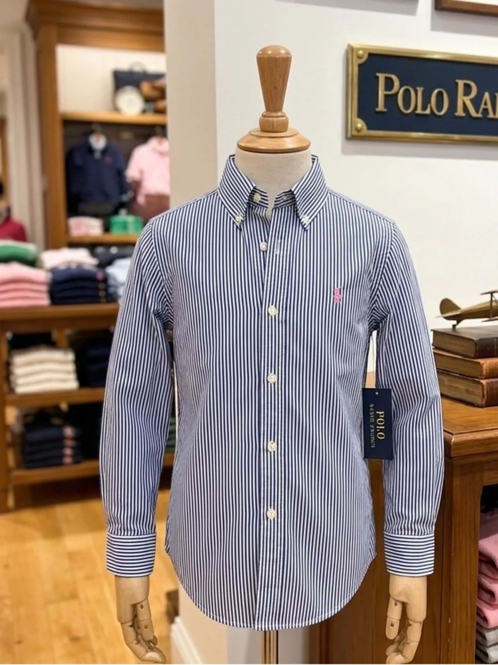 Polo Ralph Lauren boys blue & White Striped Button-Down Shirt size 10
